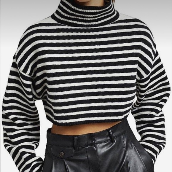 Zara Black and White Turtleneck Sweater with Stripes - Picture 5 of 10